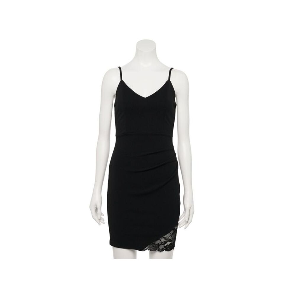 ALMOST FAMOUS Womens Sheath Above The Knee Dress Black Spaghetti Strap Juniors M